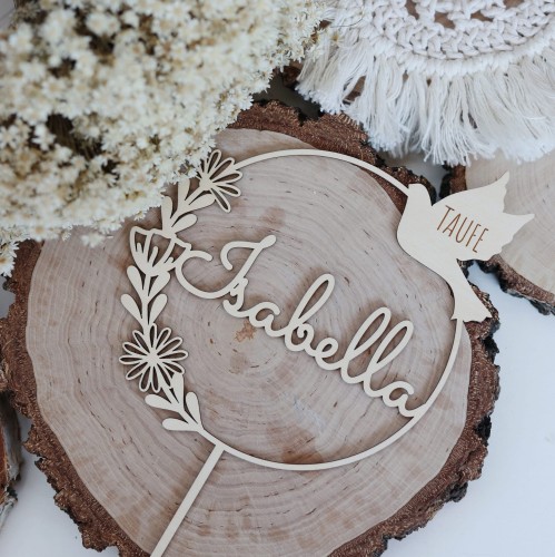 Cake Topper Taufe Personalisiert Holz Mit Name & Datum Und Taube