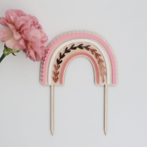 Cake Topper Regenbogen Rose Natur aus Holz  