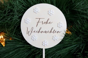 Cake Topper  Frohe Weihnachten mit Schneeflocken aus Holz   