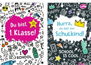 Grußkarte mit Wegbegleiter-Pin – Du bist 1. Klasse! / Hurra, du bist ein Schulkind! -  Coppenrath