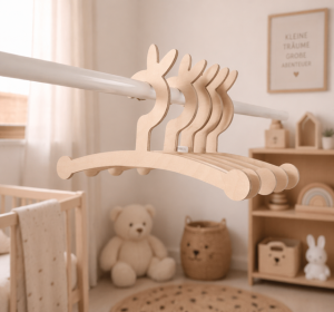 Lagerverkauf - Kinder Kleiderbügel - Holz 5er Set – Hasenform für Baby- und Kinderkleidung