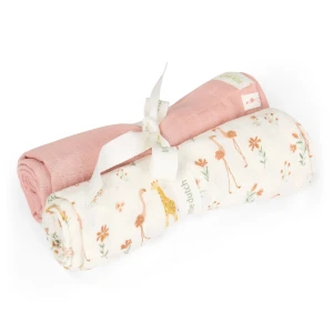Musselintuch -Set – Rosa – 70 x 70 cm – Blooming Safari -Little Dutch